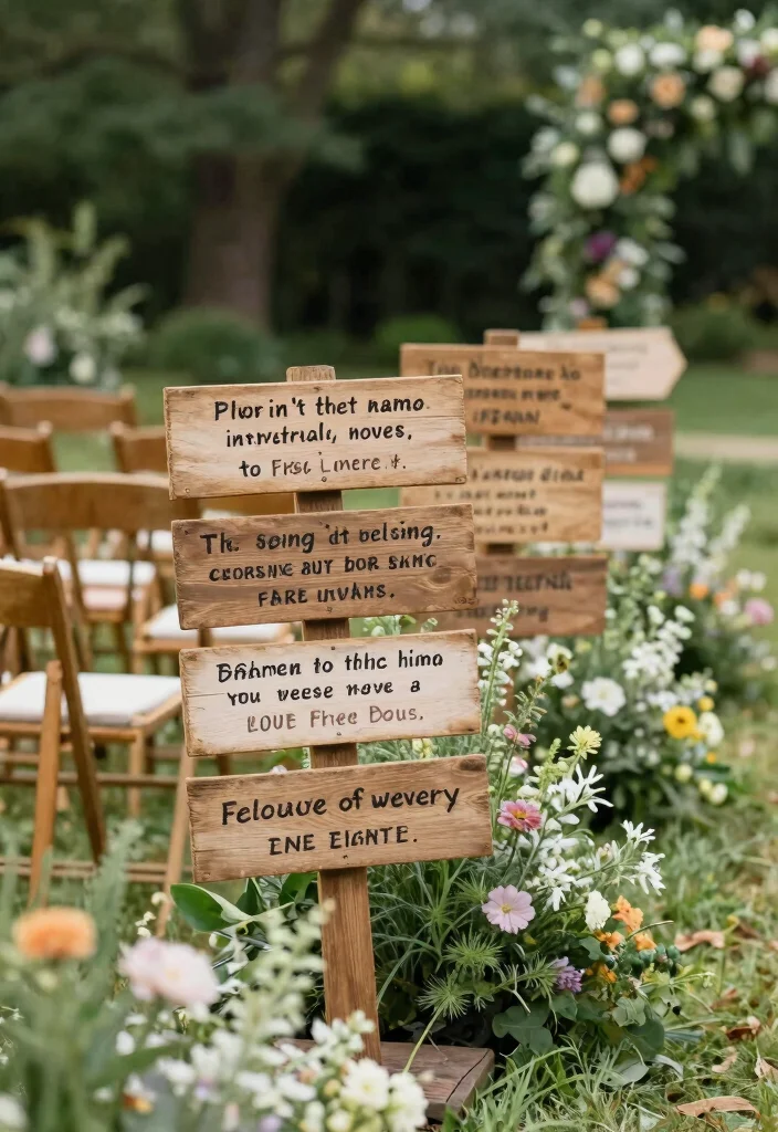12 Outdoor Wedding Aisle Decoration Ideas for Nature Inspired Weddings 6. Custom Signage 0