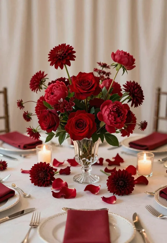 12 Red Wedding Decoration Ideas for Bold and Romantic Styles 1 12 Red Wedding Decoration Ideas for Bold and Romantic Styles 1. Crimson Floral Arrangements 0