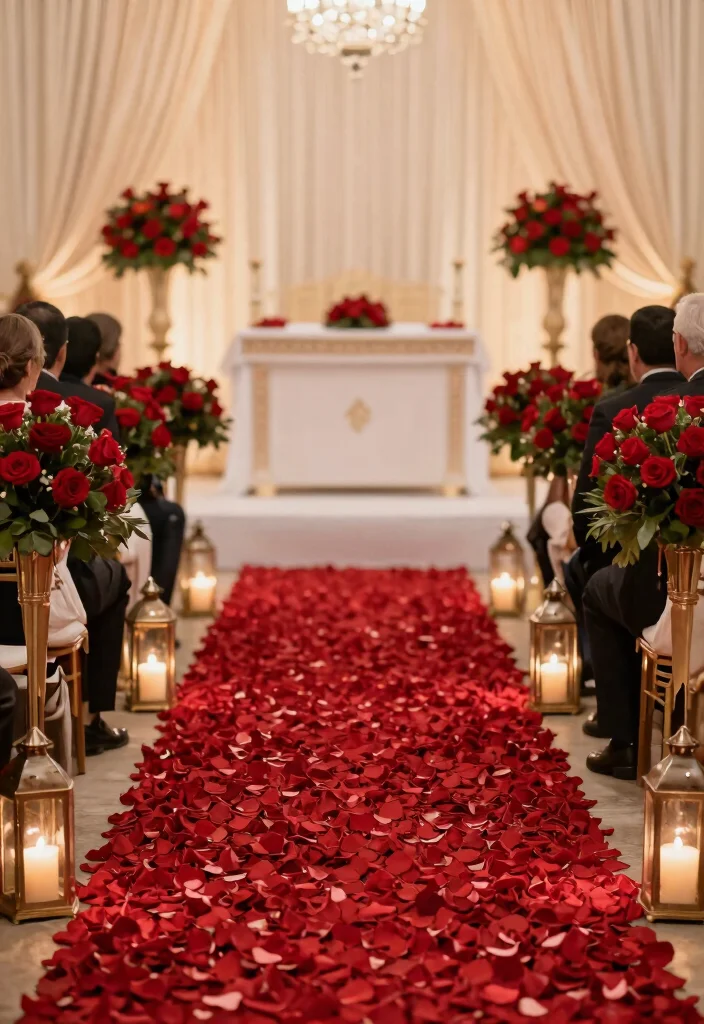 12 Red Wedding Decoration Ideas for Bold and Romantic Styles 51 12 Red Wedding Decoration Ideas for Bold and Romantic Styles 11. Stunning Red Ceremony Aisle 0