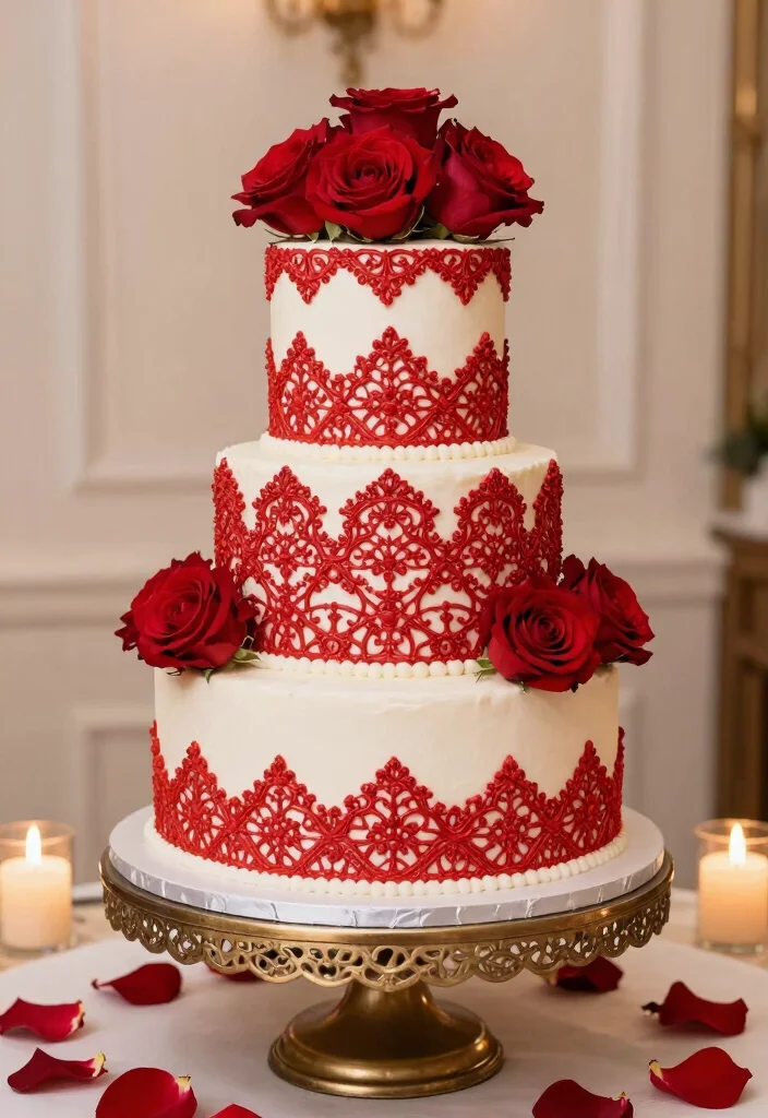 12 Red Wedding Decoration Ideas for Bold and Romantic Styles 49 12 Red Wedding Decoration Ideas for Bold and Romantic Styles 9. Red Wedding Cake Elegance 0