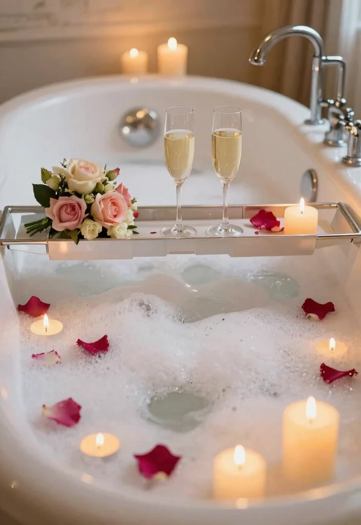 12 Romantic Wedding Night Room Decoration Ideas for Newlyweds 8. Cozy Bath Setup 0