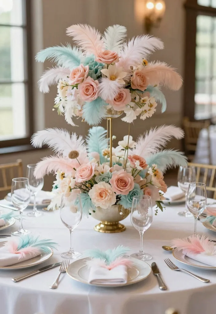 12 Round Wedding Table Decoration Ideas That Look Balanced 50 12 Round Wedding Table Decoration Ideas That Look Balanced 10. Whimsical Touches with Feathers 0