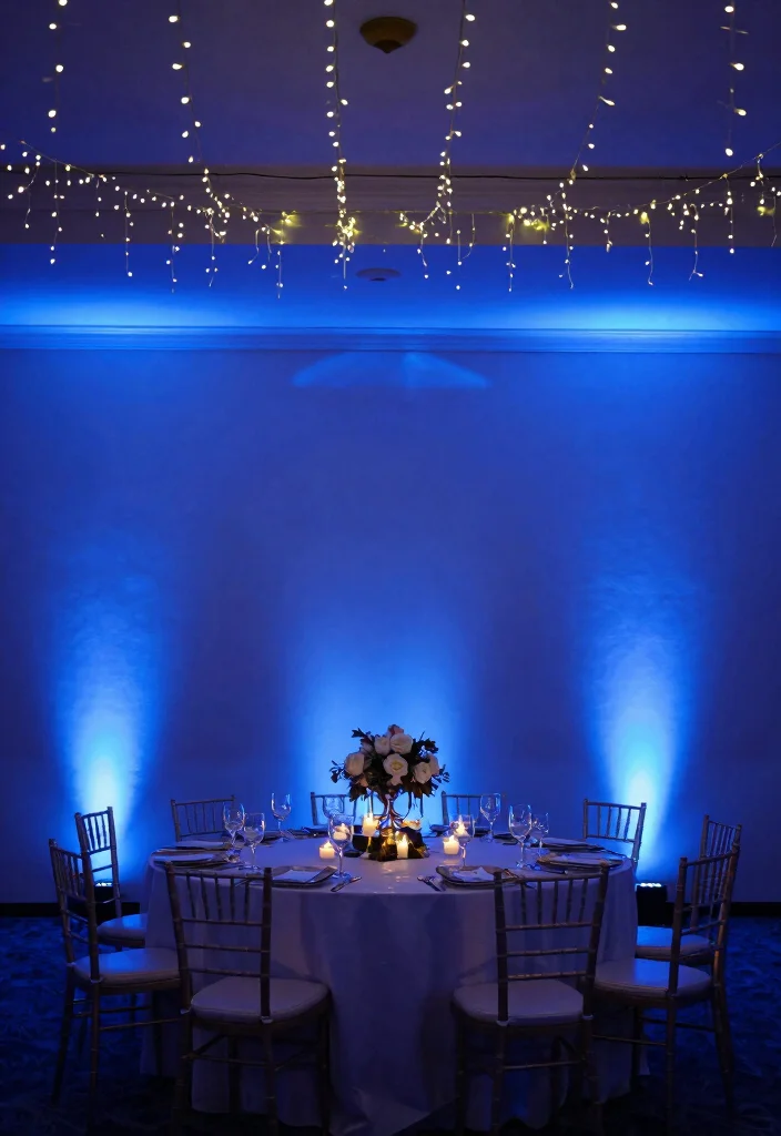 12 Royal Blue Wedding Decoration Ideas for Elegant Color Themes 10. Royal Blue Lighting Effects 0