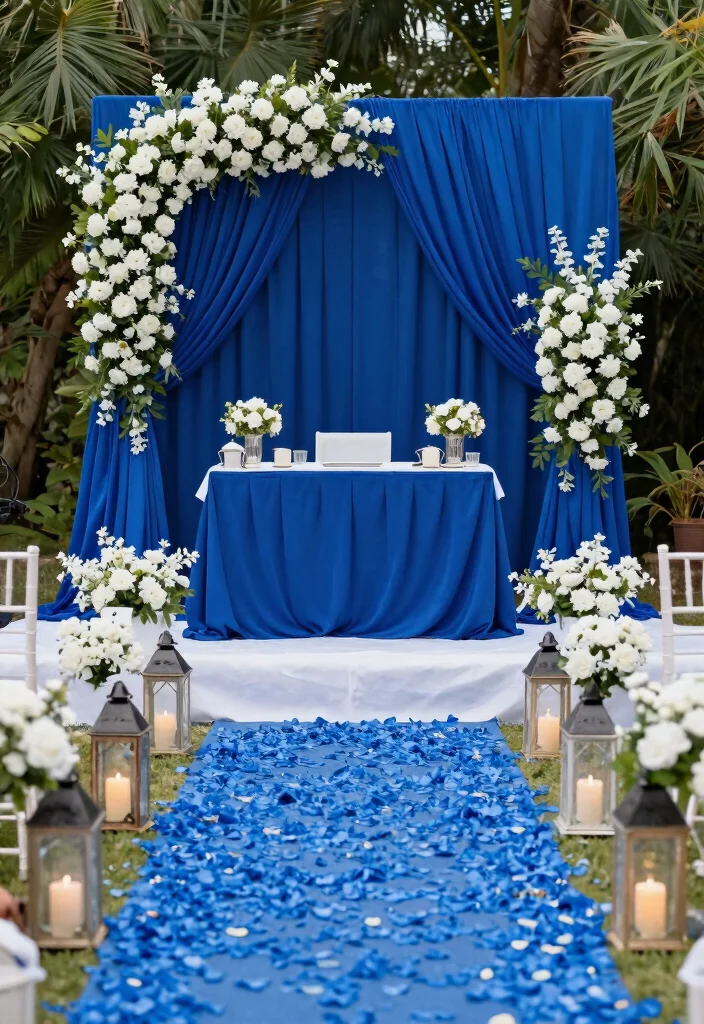 12 Royal Blue Wedding Decoration Ideas for Elegant Color Themes 11. Royal Blue Ceremony Decor 0