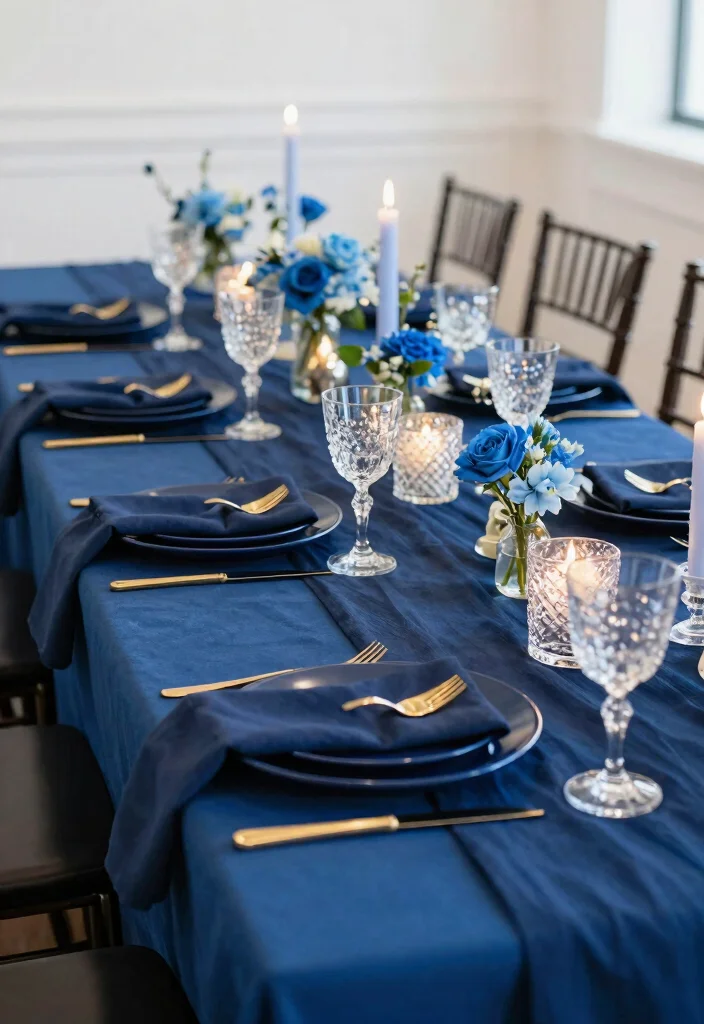 12 Royal Blue Wedding Decoration Ideas for Elegant Color Themes 2. Navy Blue Table Settings 0