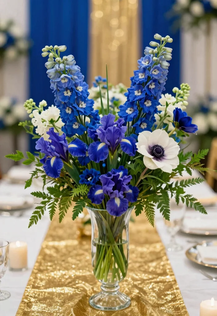 12 Royal Blue Wedding Decoration Ideas for Elegant Color Themes 4. Elegant Blue Floral Arrangements 0