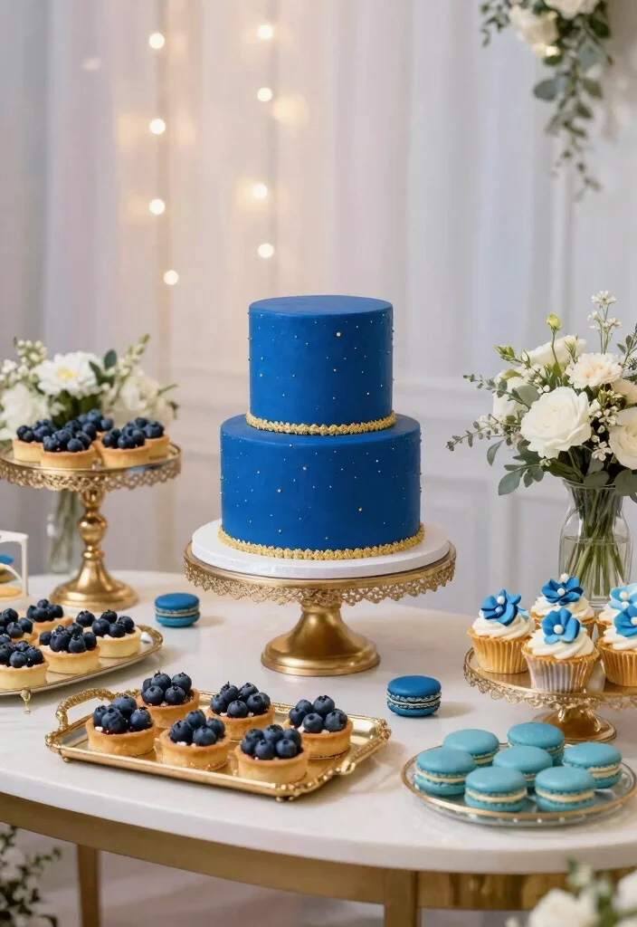 12 Royal Blue Wedding Decoration Ideas for Elegant Color Themes 7. Royal Blue Dessert Tables 0