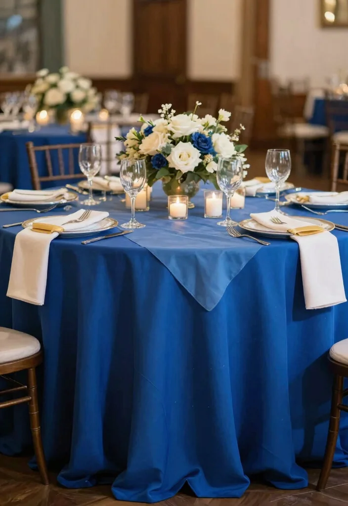 12 Royal Blue Wedding Decoration Ideas for Elegant Color Themes 9. Accents in Blue Table Linens 0