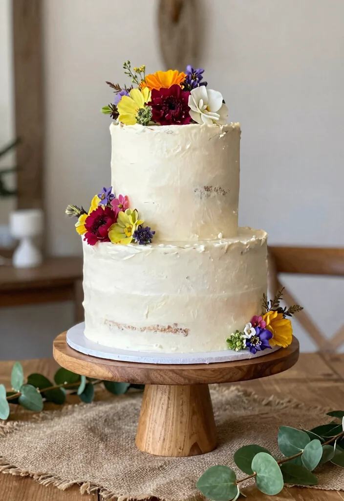 12 Rustic Wedding Cake Ideas Perfect for Country Weddings 10. Rustic White Cake with Fresh Flowers 0