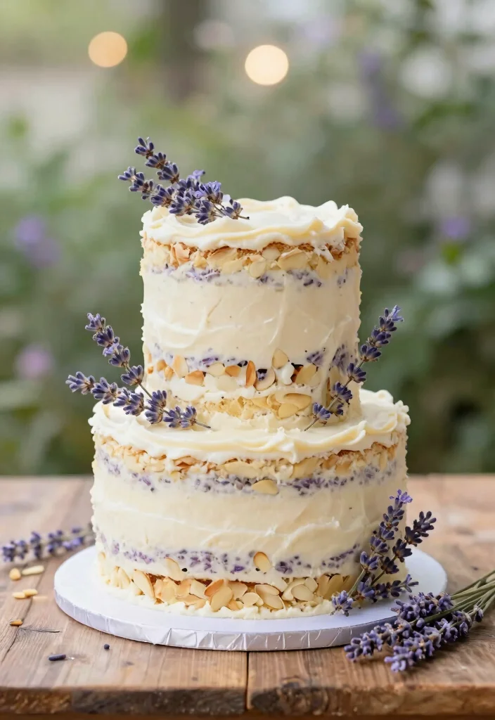 12 Rustic Wedding Cake Ideas Perfect for Country Weddings 5. Almond and Lavender Cake 0