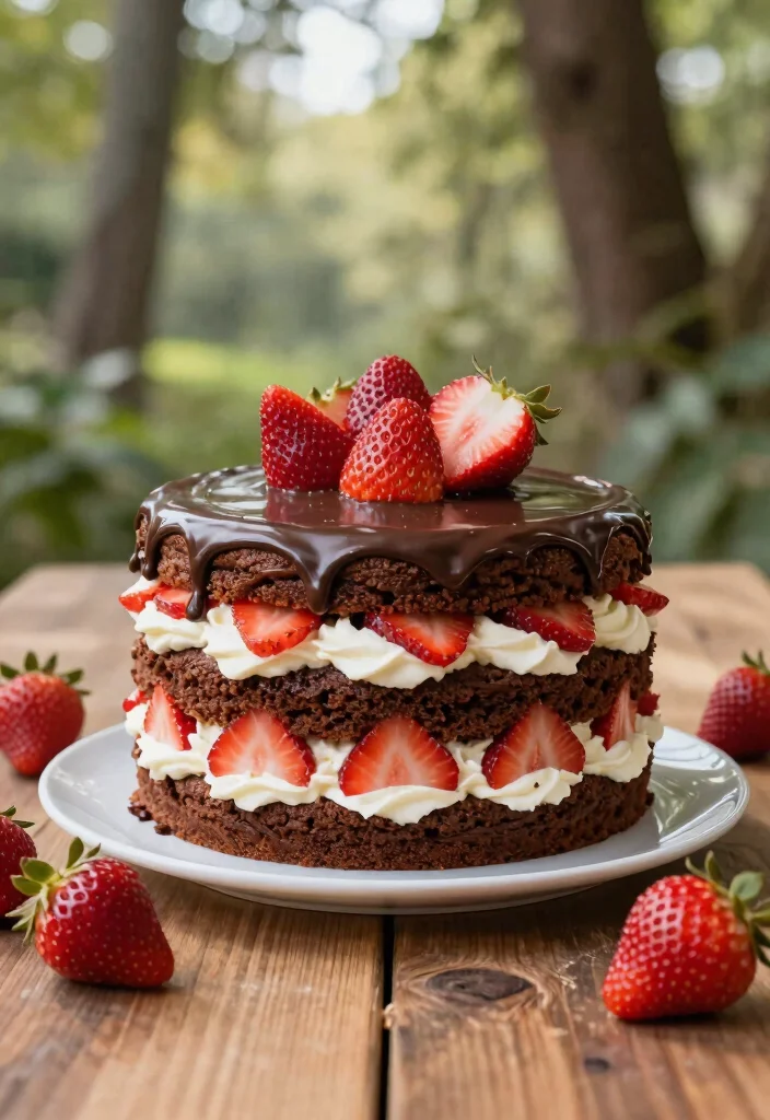 12 Rustic Wedding Cake Ideas Perfect for Country Weddings 8. Rustic Chocolate Strawberry Layer Cake 0