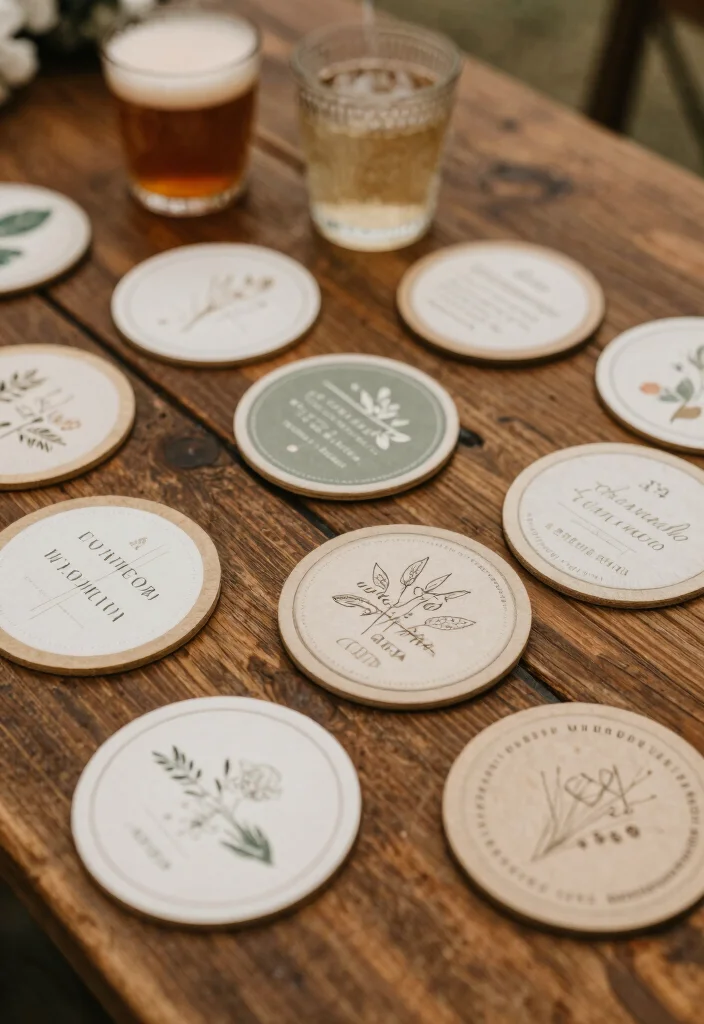 12 Rustic Wedding Favor Ideas for Country and Barn Weddings 9. Custom Coasters 0