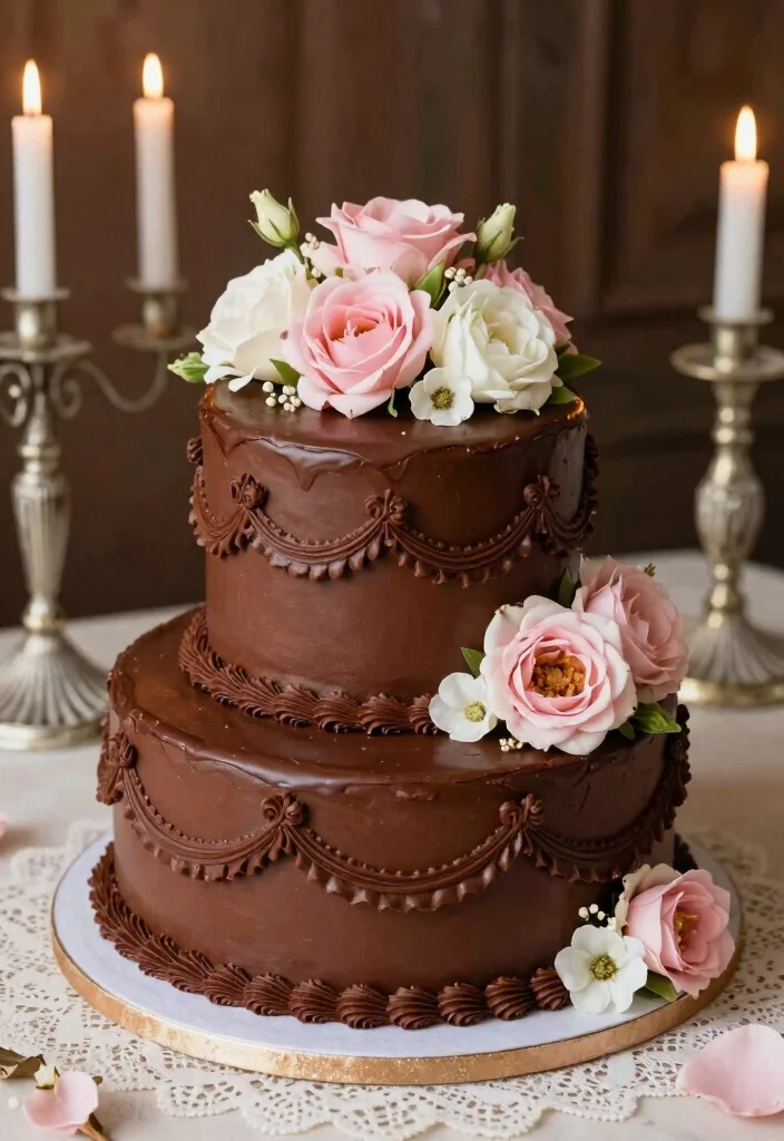 12 Vintage Wedding Cake Ideas with Classic Romantic Details 51 12 Vintage Wedding Cake Ideas with Classic Romantic Details 11. Chocolate Vintage Delight 0