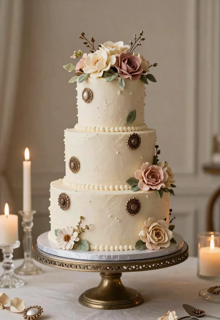 12 Vintage Wedding Cake Ideas with Classic Romantic Details 4 12 Vintage Wedding Cake Ideas with Classic Romantic Details 4. Antique Floral Accents 0