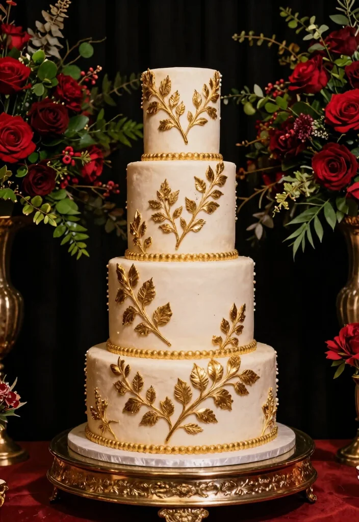 12 Vintage Wedding Cake Ideas with Classic Romantic Details 15 12 Vintage Wedding Cake Ideas with Classic Romantic Details 5. Gold Accents and Glamour 0