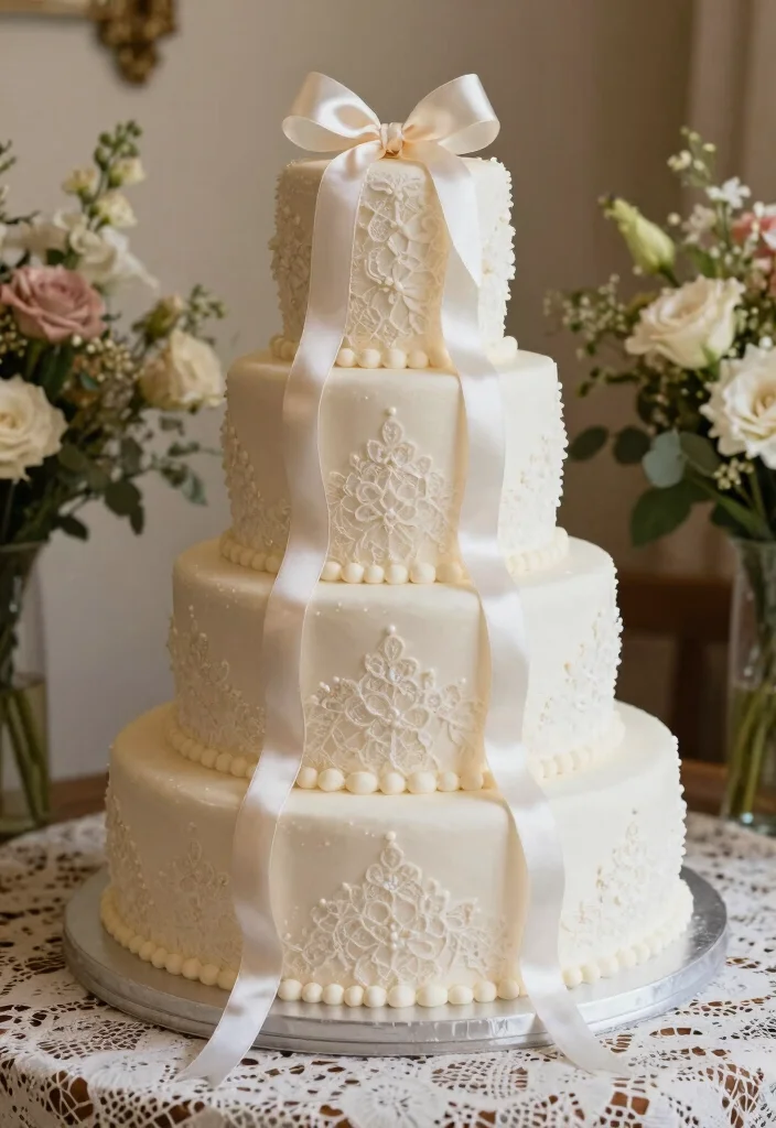 12 Vintage Wedding Cake Ideas with Classic Romantic Details 39 12 Vintage Wedding Cake Ideas with Classic Romantic Details 9. Lace and Ribbons 0