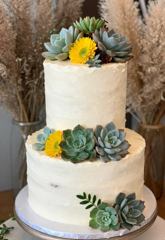 12 Wedding Cake Flower Decoration Ideas with Fresh Florals 60 12 Wedding Cake Flower Decoration Ideas with Fresh Florals 10. Succulent Accents 0
