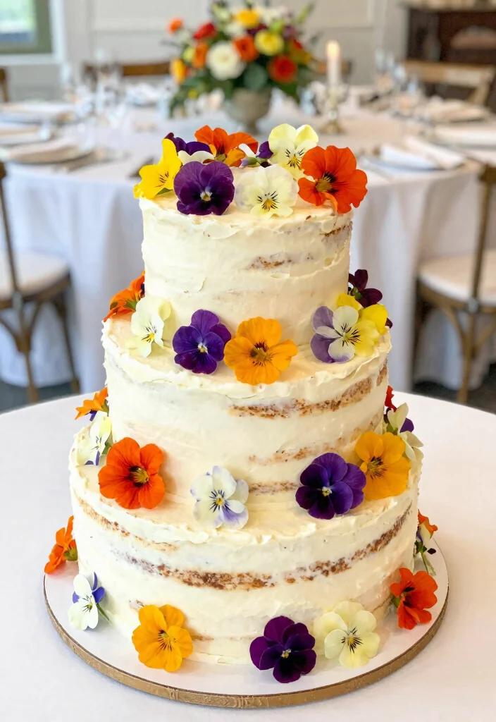 12 Wedding Cake Flower Decoration Ideas with Fresh Florals 23 12 Wedding Cake Flower Decoration Ideas with Fresh Florals 3. Edible Flower Accents 0