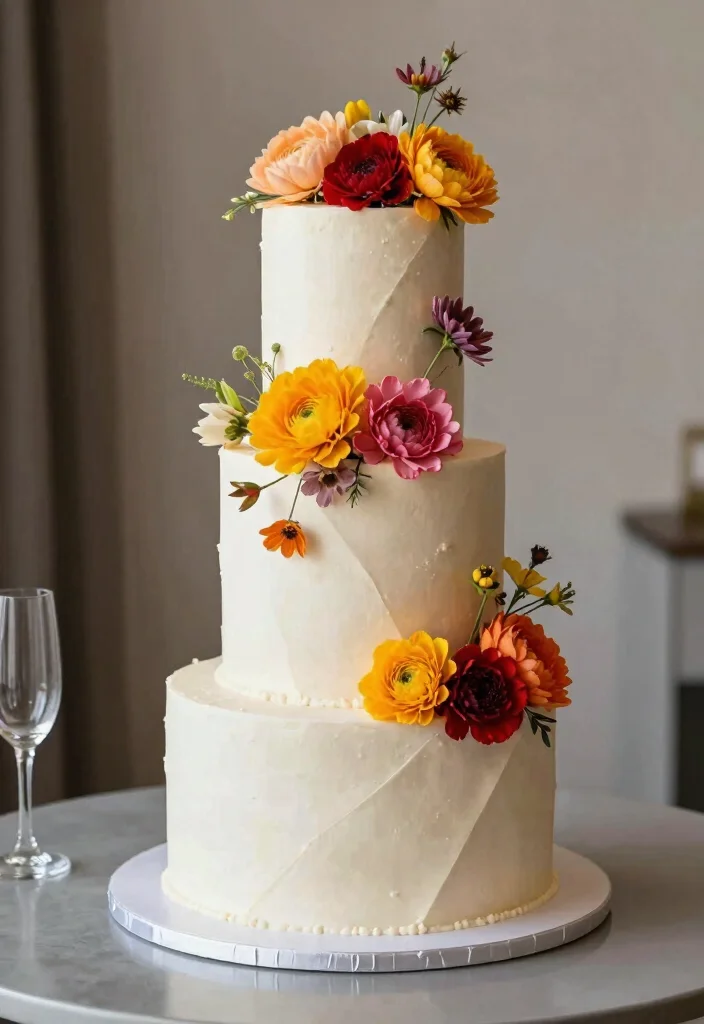 12 Wedding Cake Flower Decoration Ideas with Fresh Florals 26 12 Wedding Cake Flower Decoration Ideas with Fresh Florals 6. Modern Geometric Floral Design 0