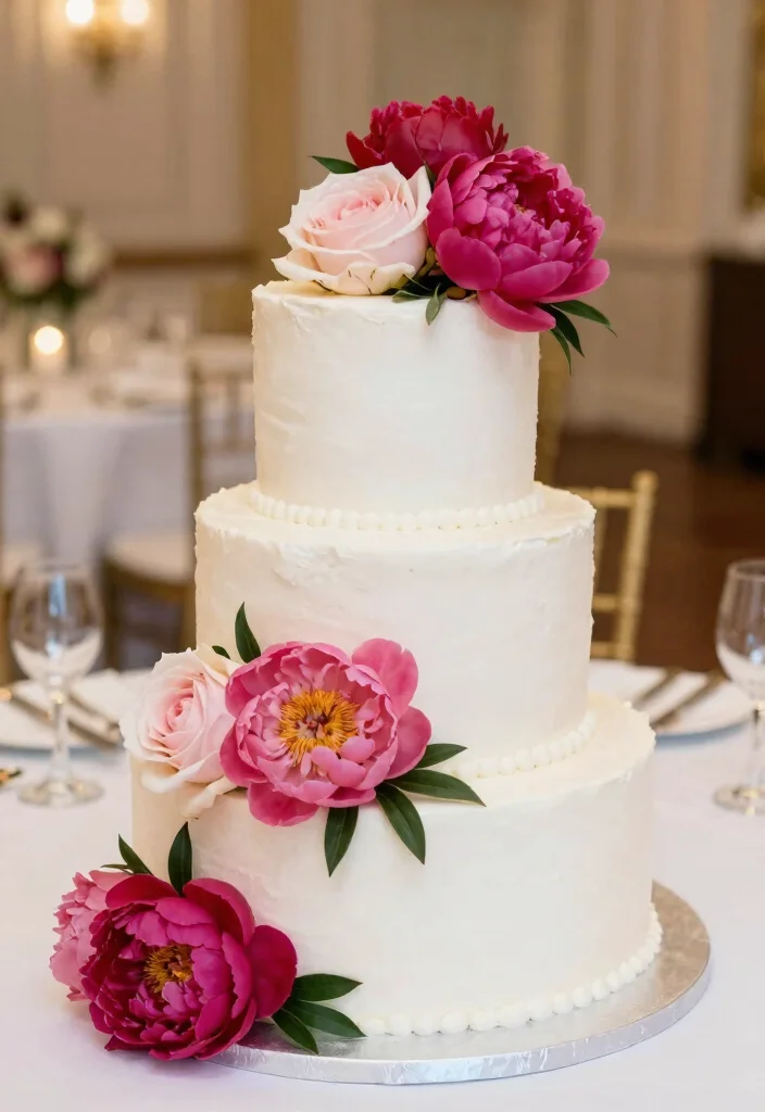 12 Wedding Cake Flower Decoration Ideas with Fresh Florals 37 12 Wedding Cake Flower Decoration Ideas with Fresh Florals 7. Classic White with Colorful Accents 0