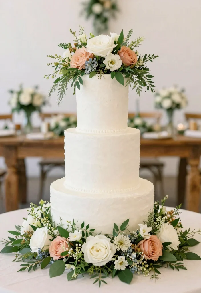 12 Wedding Cake Flower Decoration Ideas with Fresh Florals 48 12 Wedding Cake Flower Decoration Ideas with Fresh Florals 8. Floral Wreath Cake 0