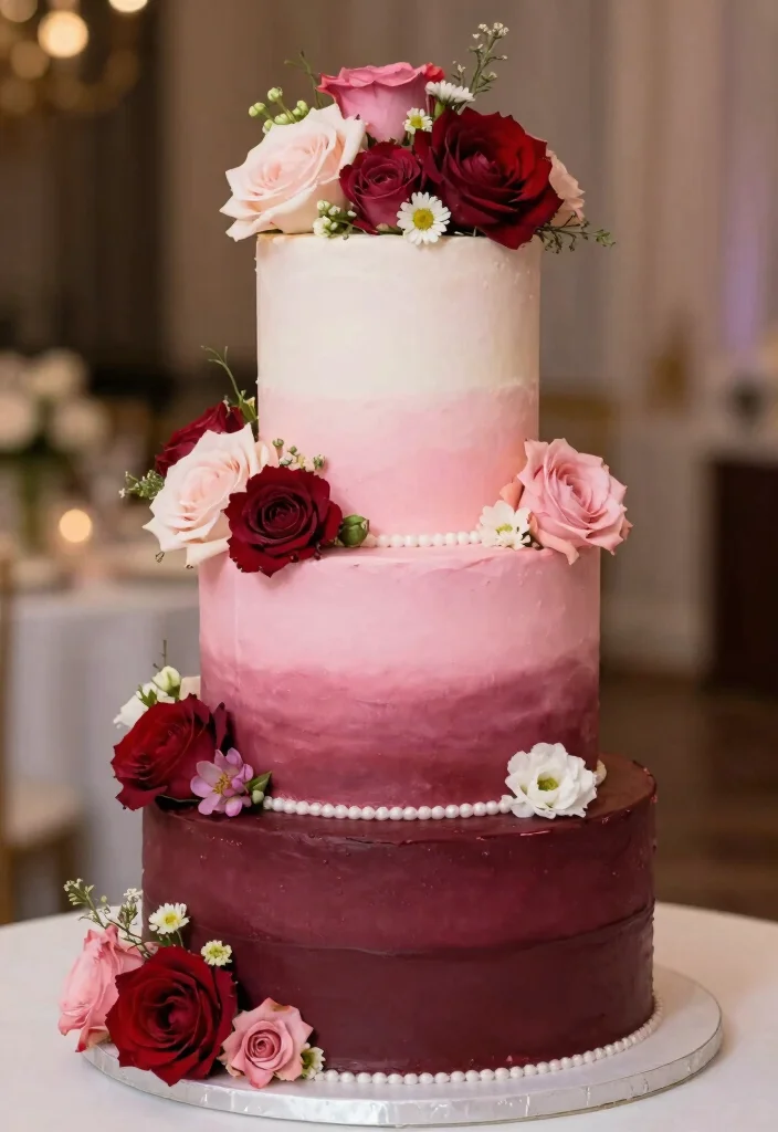 12 Wedding Cake Flower Decoration Ideas with Fresh Florals 49 12 Wedding Cake Flower Decoration Ideas with Fresh Florals 9. Ombre Floral Cake 0