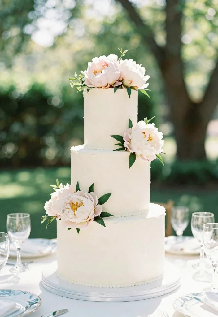 12 Wedding Cake Ideas with Flowers for a Romantic Look 1 12 Wedding Cake Ideas with Flowers for a Romantic Look 1. Classic White Cake with Peonies 0