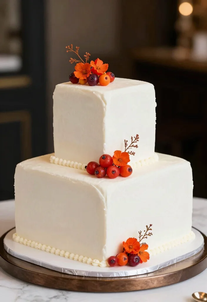 12 Wedding Cake Ideas with Flowers for a Romantic Look 52 12 Wedding Cake Ideas with Flowers for a Romantic Look 12. Modern Square Cake with Hypericum Berries 0