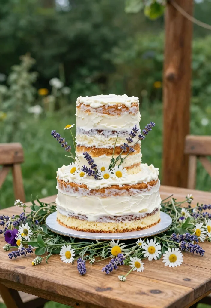 12 Wedding Cake Ideas with Flowers for a Romantic Look 12 12 Wedding Cake Ideas with Flowers for a Romantic Look 2. Rustic Naked Cake with Wildflowers 0