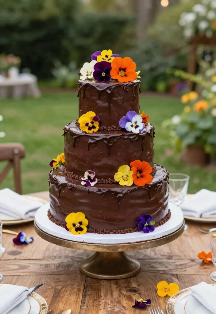 12 Wedding Cake Ideas with Flowers for a Romantic Look 36 12 Wedding Cake Ideas with Flowers for a Romantic Look 6. Chocolate Cake with Edible Flowers 0