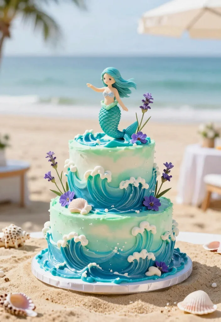 12 Wedding Cake Ideas with Flowers for a Romantic Look 39 12 Wedding Cake Ideas with Flowers for a Romantic Look 9. Mermaid Inspired Cake with Ocean Flowers 0
