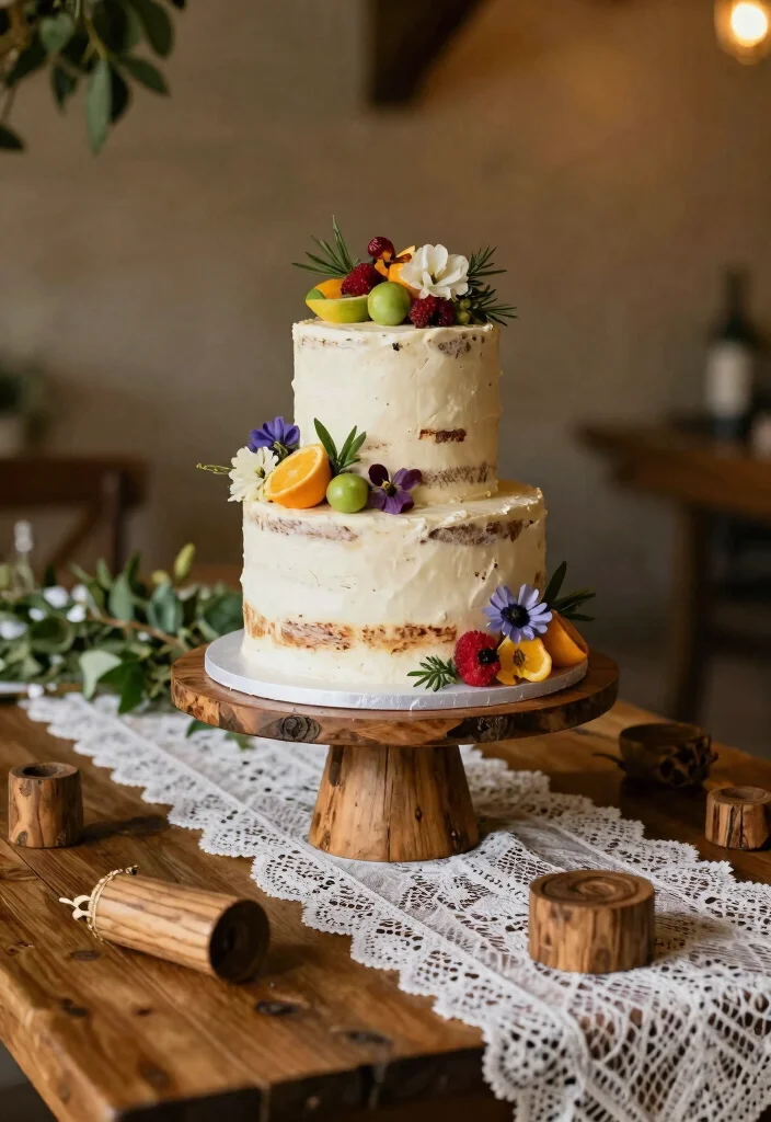 12 Wedding Cake Table Styling Ideas for a Beautiful Display 2. Sustainable Cake Stands 0