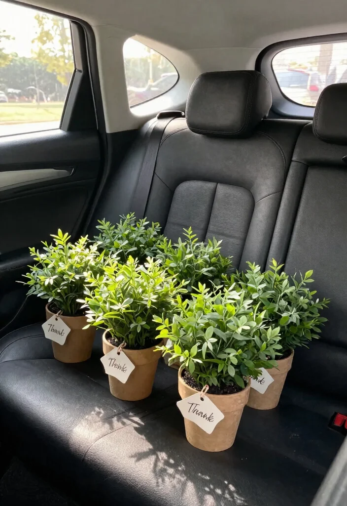 12 Wedding Car Decoration Ideas That Feel Tasteful and Romantic 12. Eco Friendly Favors for Passengers 0