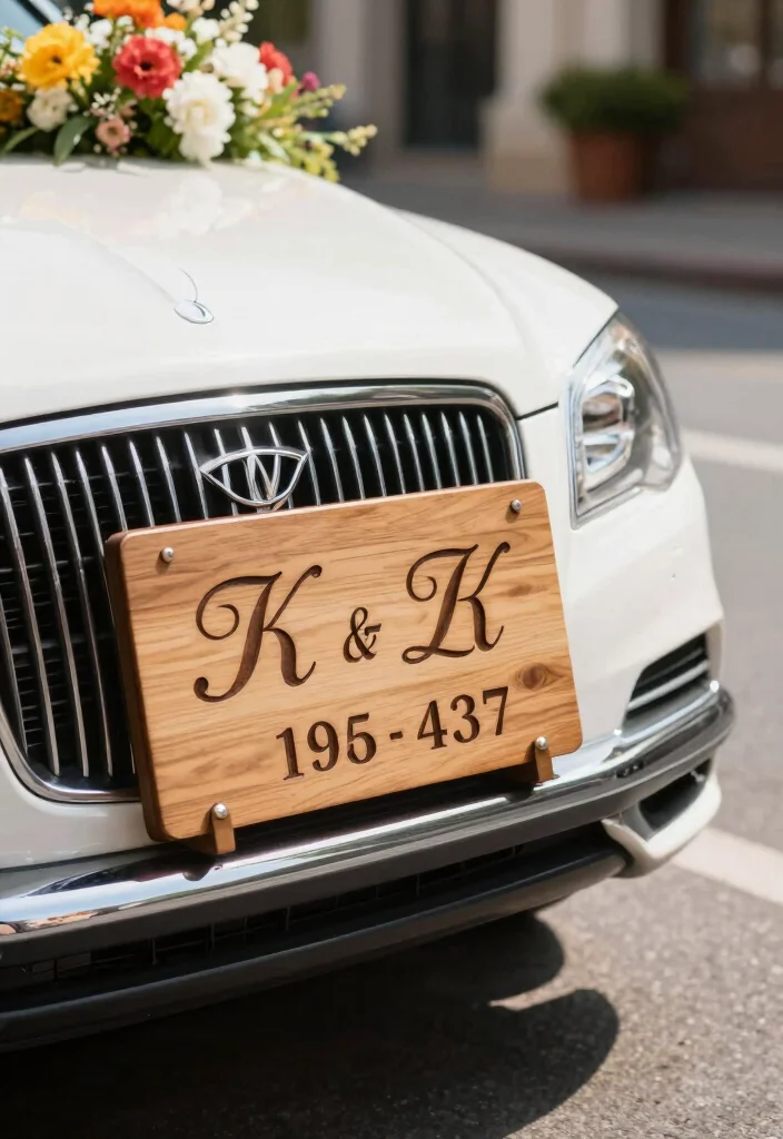 12 Wedding Car Decoration Ideas That Feel Tasteful and Romantic 4. Personalized Number Plates 0