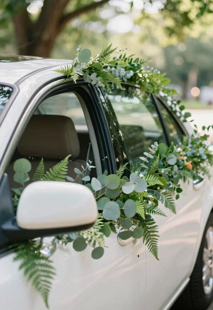 12 Wedding Car Decoration Ideas That Feel Tasteful and Romantic 6. Natural Greenery Accents 0