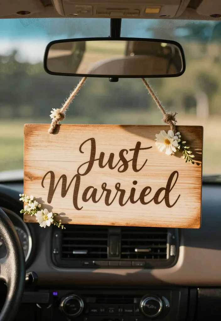 12 Wedding Car Decoration Ideas That Feel Tasteful and Romantic 8. Handcrafted Signs 0