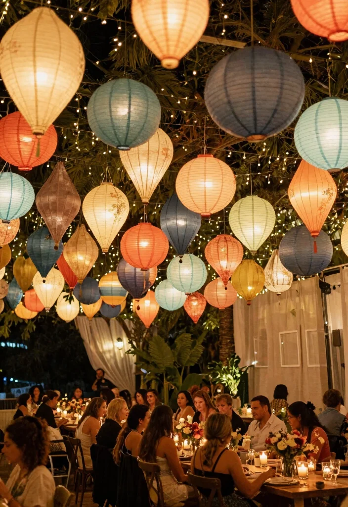 12 Wedding Ceiling Decoration Ideas That Add Visual Impact 2. Whimsical Paper Lanterns 0