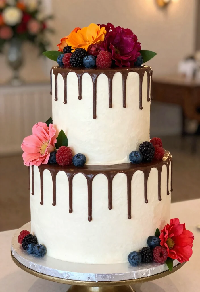 12 White Wedding Cake Ideas That Never Go Out of Style 10. Chocolate Drip Delight 0