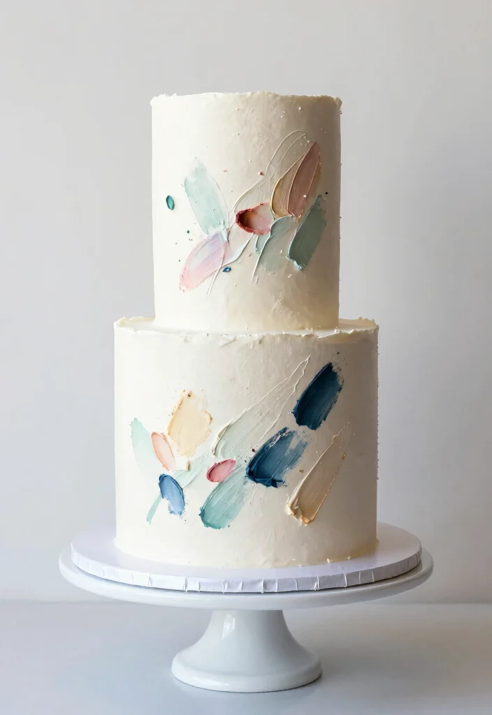 12 White Wedding Cake Ideas That Never Go Out of Style 11. Artistic Brush Strokes 0