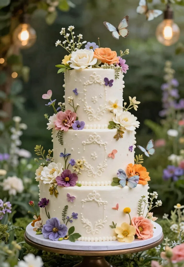 12 White Wedding Cake Ideas That Never Go Out of Style 12. Storybook Garden 0