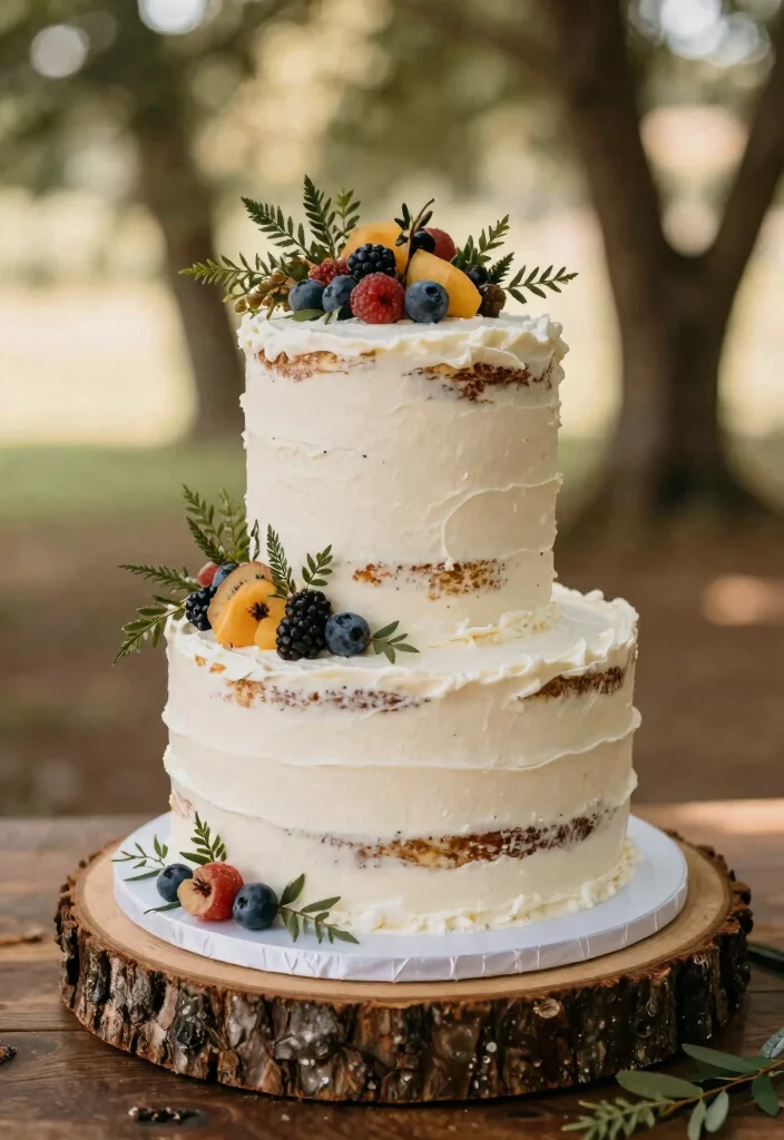12 White Wedding Cake Ideas That Never Go Out of Style 7. Rustic Charm 0