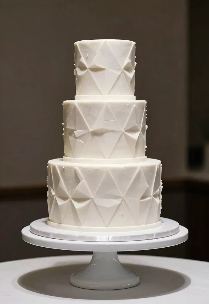 12 White Wedding Cake Ideas That Never Go Out of Style 8. Geometric Patterns 0