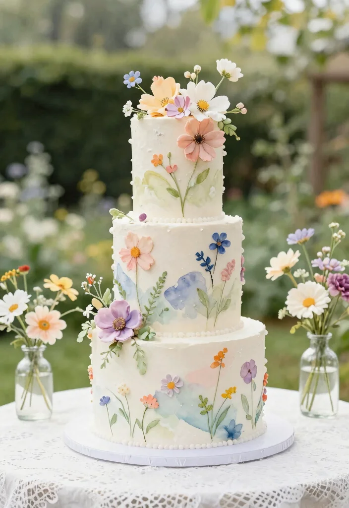 12 Wildflower Wedding Cake Ideas for Outdoor Weddings 13 12 Wildflower Wedding Cake Ideas for Outdoor Weddings 3. Watercolor Wildflower Cake 0