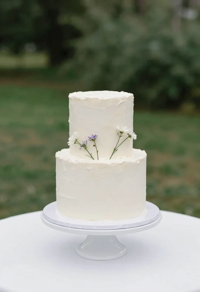 12 Wildflower Wedding Cake Ideas for Outdoor Weddings 26 12 Wildflower Wedding Cake Ideas for Outdoor Weddings 6. Minimalist Floral Accents 0