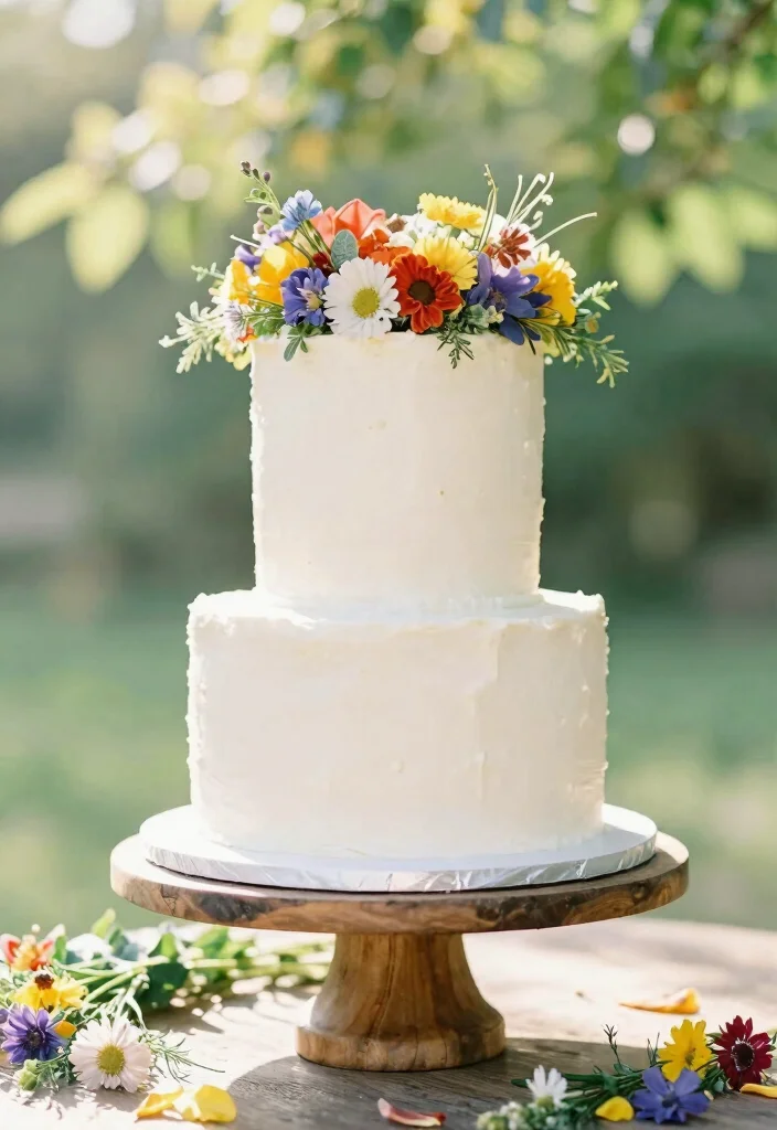 12 Wildflower Wedding Cake Ideas for Outdoor Weddings 27 12 Wildflower Wedding Cake Ideas for Outdoor Weddings 7. Floral Crown Cake 0