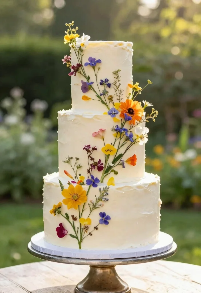 12 Wildflower Wedding Cake Ideas for Outdoor Weddings 28 12 Wildflower Wedding Cake Ideas for Outdoor Weddings 8. Edible Wildflower Tiers 0