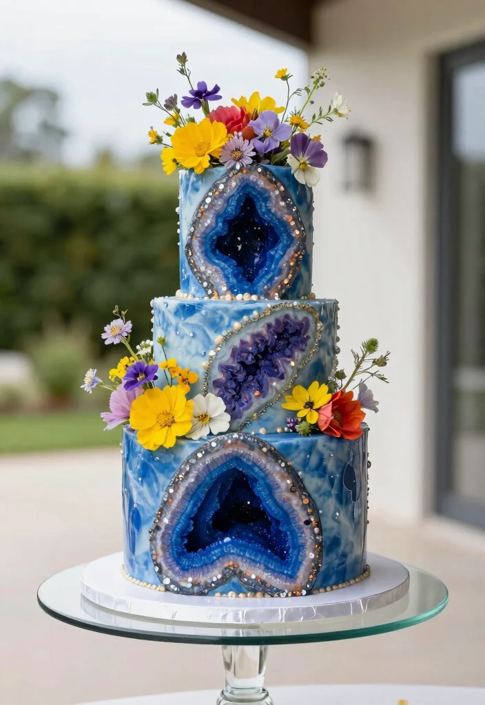 12 Wildflower Wedding Cake Ideas for Outdoor Weddings 39 12 Wildflower Wedding Cake Ideas for Outdoor Weddings 9. Geode Wildflower Cake 0