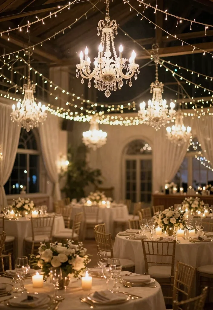 12 Winter Wedding Decoration Ideas for Cozy Seasonal Weddings 52 12 Winter Wedding Decoration Ideas for Cozy Seasonal Weddings 12. Elegant Winter Lighting 0