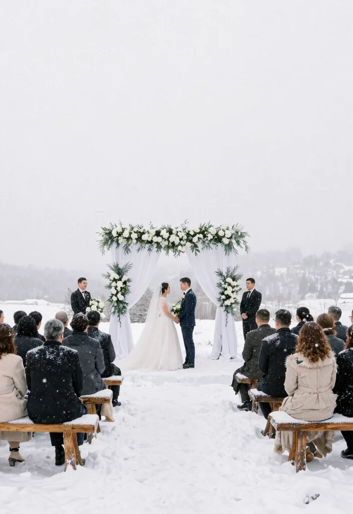 12 Winter Wedding Decoration Ideas for Cozy Seasonal Weddings 27 12 Winter Wedding Decoration Ideas for Cozy Seasonal Weddings 7. Snowy Backdrops 0