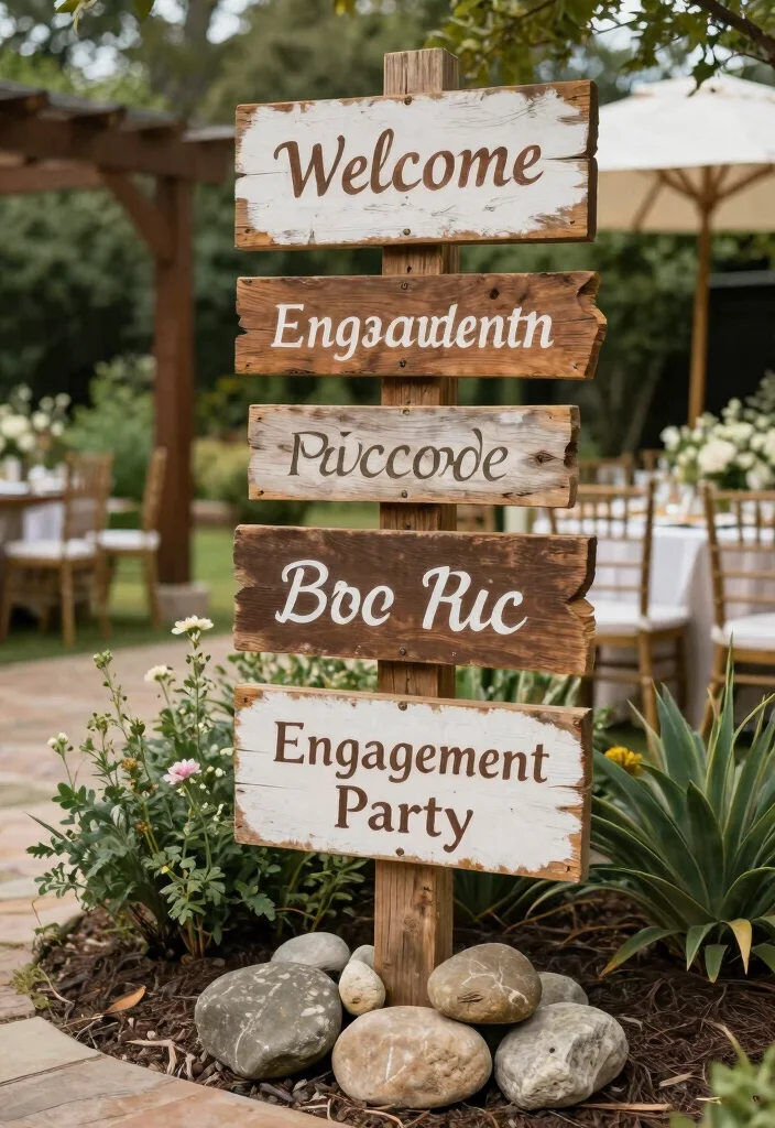 14 Affordable Backyard Engagement Party Decoration Ideas 37 14 Affordable Backyard Engagement Party Decoration Ideas 7. Nature Inspired Signage 0